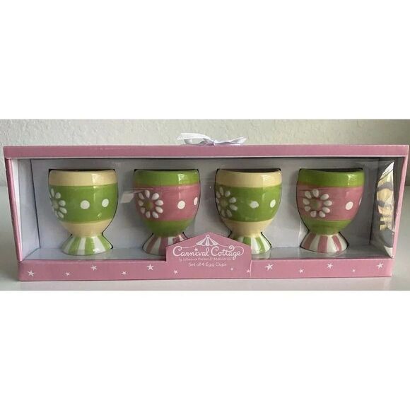 Johanna Parker Easter Set of 4 Egg Cups Carnival Cottage Magenta Spring New - Picture 1 of 11
